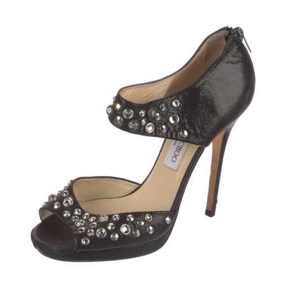 Jimmy Choo Black Studded Leather Bonnie Back Zip Platform Sandals Size EU 39.5 - Picture 1 of 5